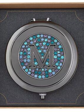 Beautiful Monet Branded Mirrored Rhinestone embellished Sparkly Compact Mirror